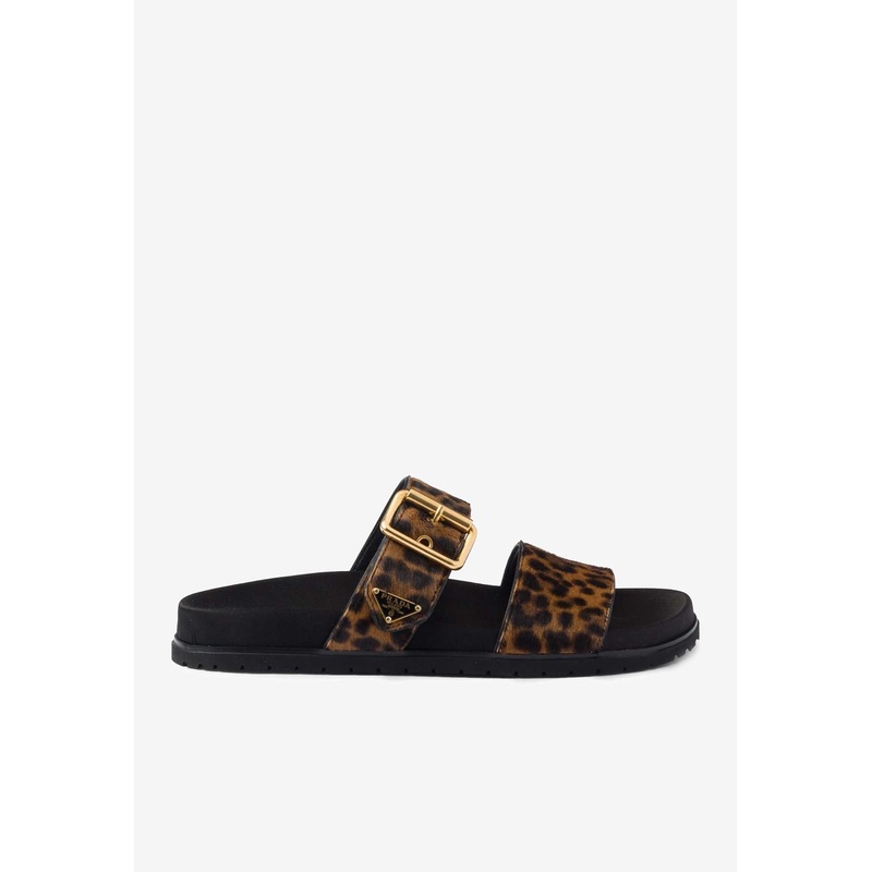 Triangle Logo Leopard Print Flat Sandals Brown wshoeseu_EU 36