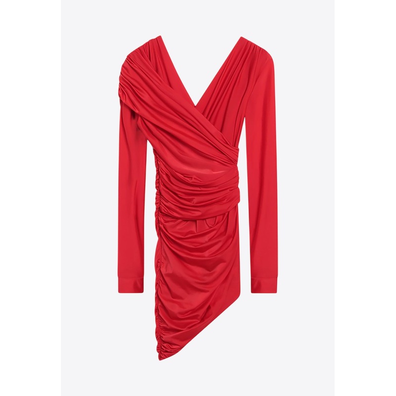 V-neck Draped Mini Dress Red wrtwfr_FR 36