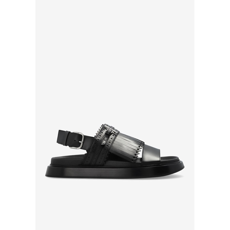 Brogue Fringe Leather Sandals Black mshoeseu_EU 39