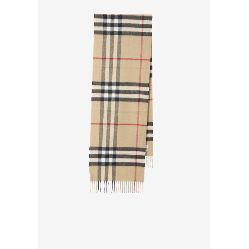 Fringed Checked Scarf Beige Onesize