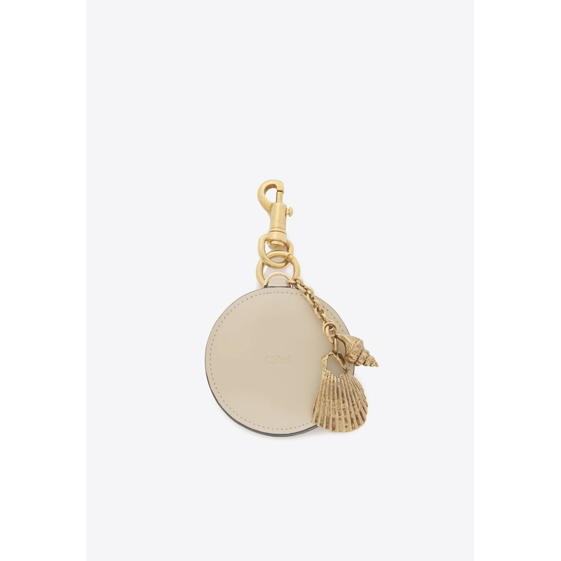 Leather Mirror Key-Ring with Charms Beige Onesize