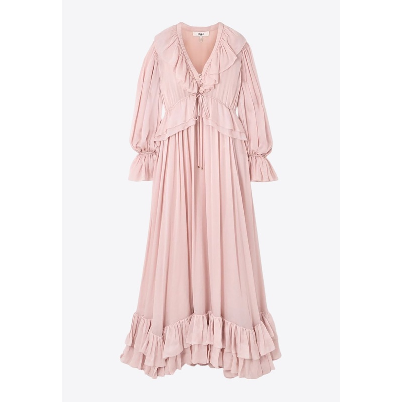 Ruffled Silk Maxi Dress Pink wrtwfr_FR 38