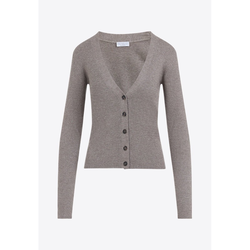 V-neck Knit Cardigan Brown wrtwstd_S