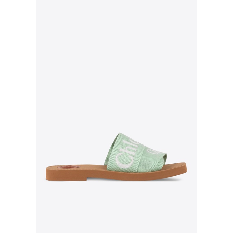 Woody Logo Embroidered Flat Slides Green wshoeseu_EU 36