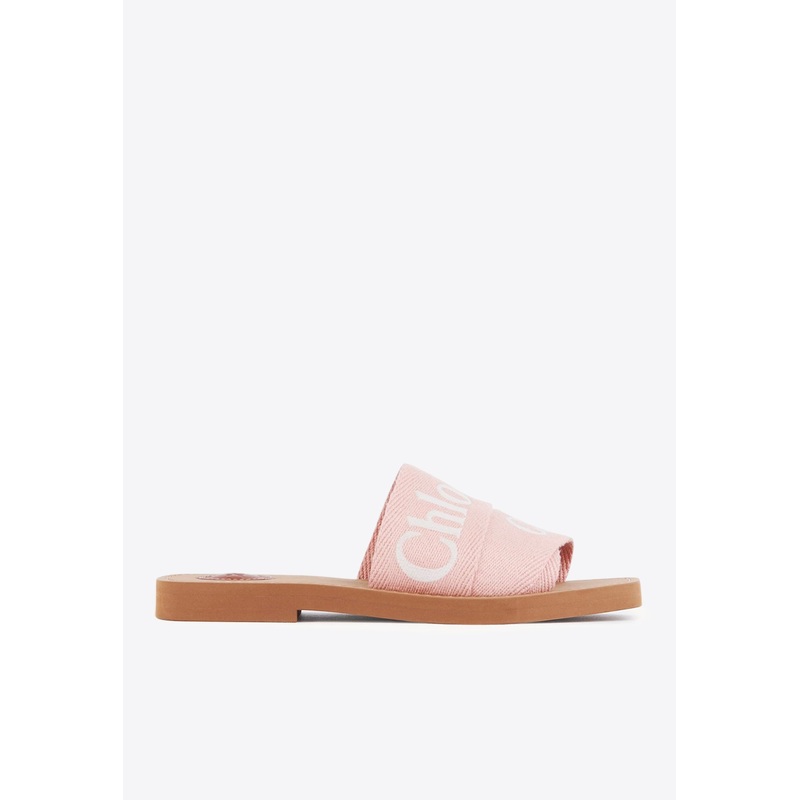 Woody Logo Embroidered Flat Slides Pink wshoeseu_EU 36