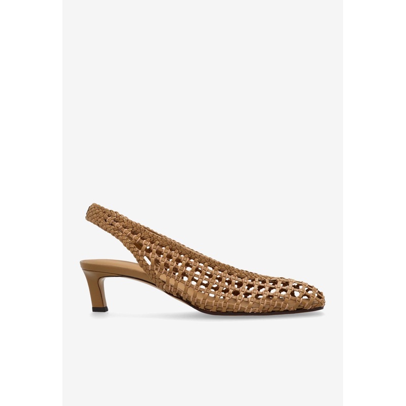45 Woven Leather Slingback Pumps Brown wshoeseu_EU 36