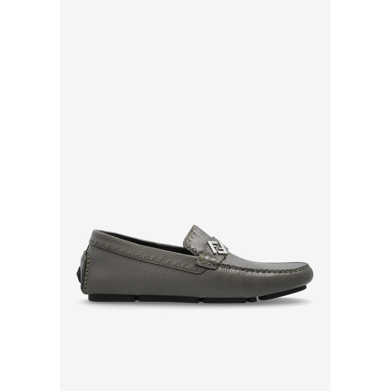 FF Squared Grained Leather Loafers Khaki mshoesuk_UK 6
