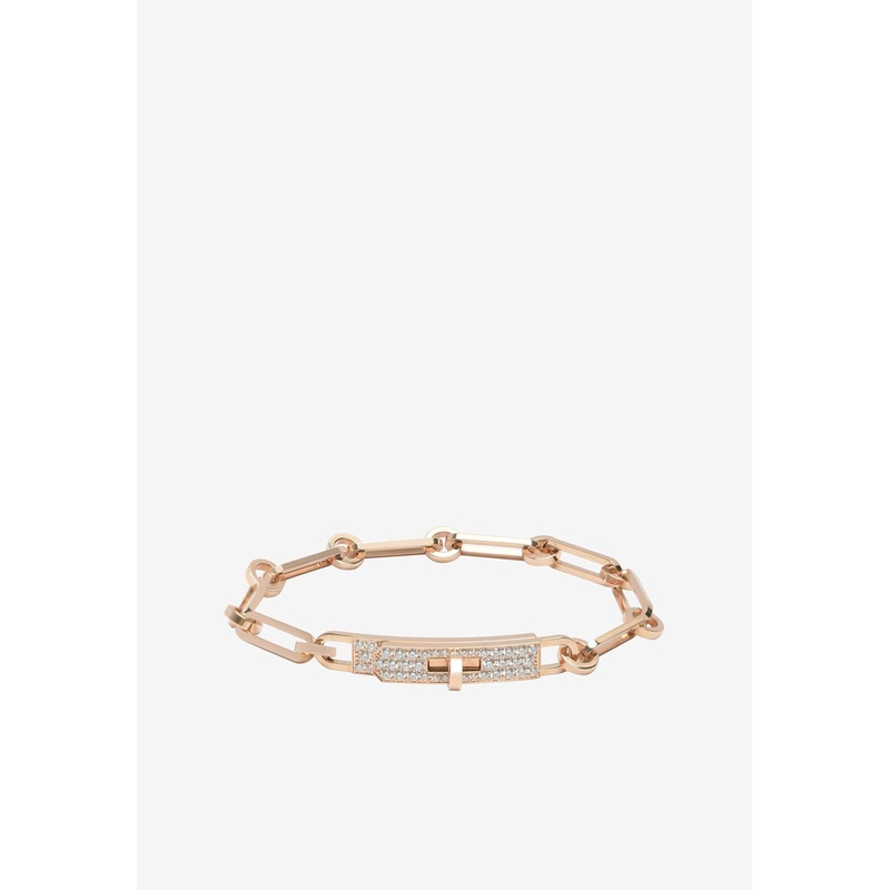 Kelly PM Chaine Bracelet in Rose Gold and Half Diamonds Rose Gold S