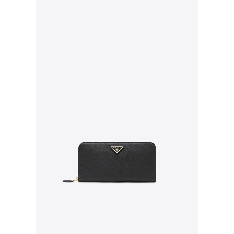 Triangle Logo Saffiano Leather Zip-Around Wallet Black Onesize