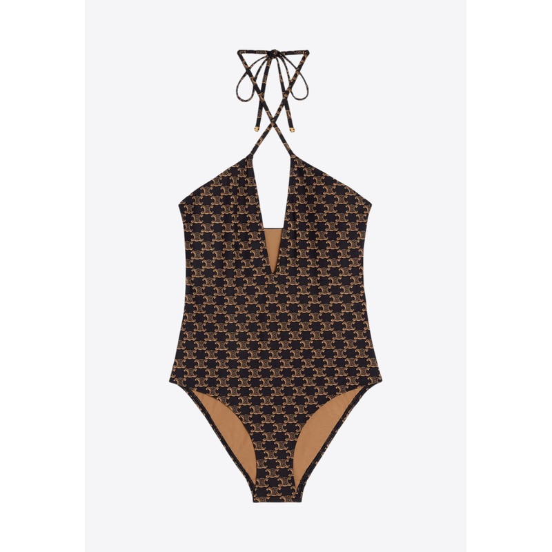 Triomphe Monogram One-Piece Swimsuit Brown wrtwfr_FR 34