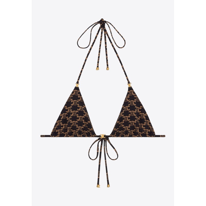 Triomphe Print Triangle Bikini Top Brown wrtwfr_FR 34