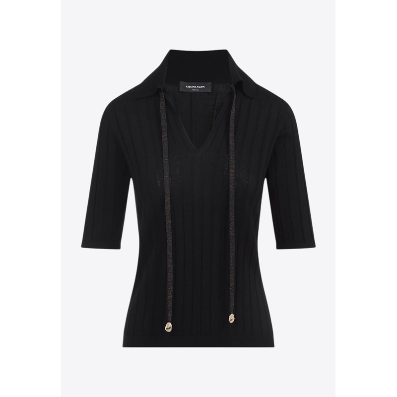 Wool Knit Polo Top Black wrtwit_IT 38