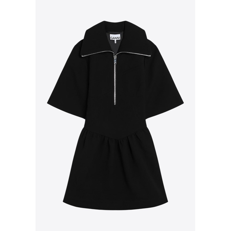 Zip-Up Short-Sleeved Mini Dress Black wrtwfr_FR 34