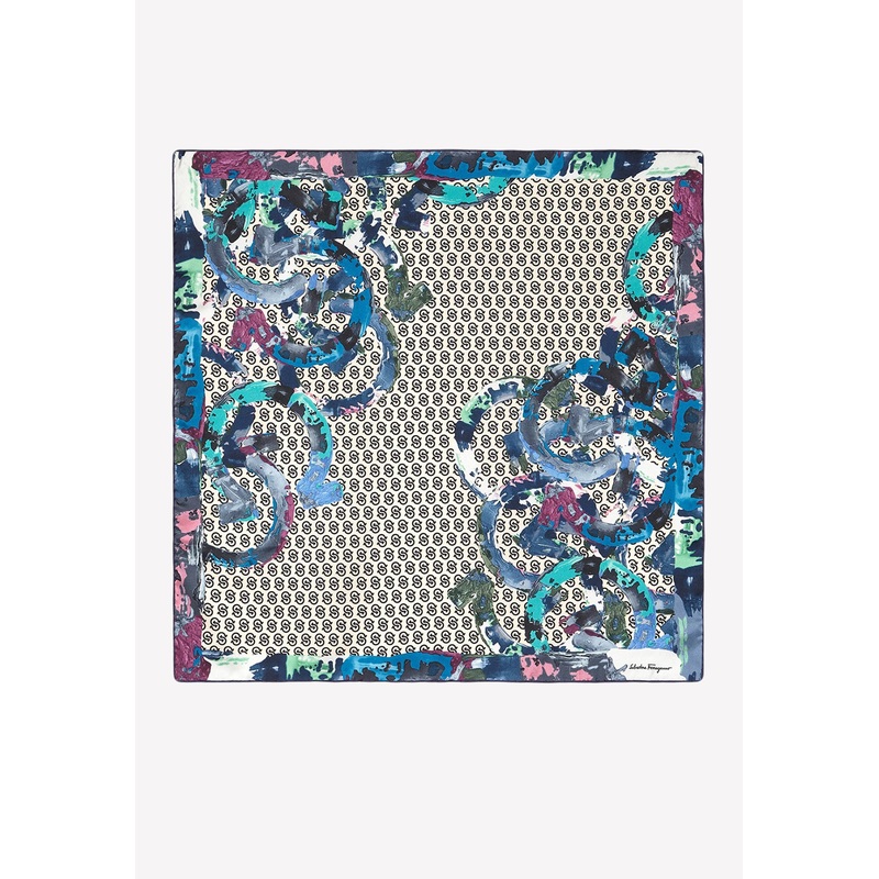 Gancio S Print Silk Scarf Blue Onesize