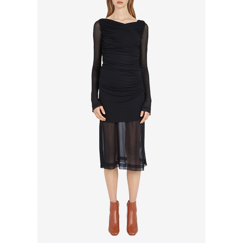 Ruched Sheer Midi Dress Black wrtwit_IT 40