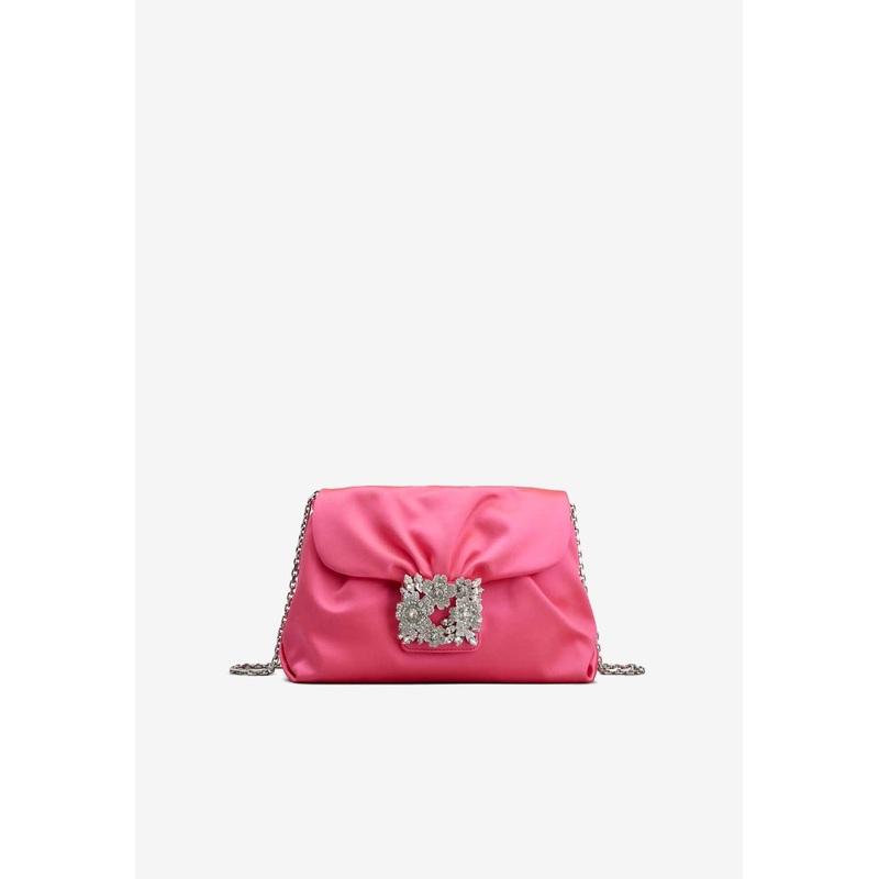 RV Bouquet Crystal Buckle Shoulder Bag in Satin Pink Onesize