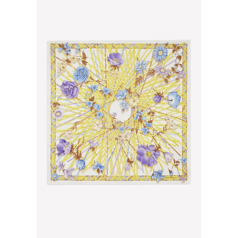 Vimini Floral Print Silk Scarf Yellow Onesize