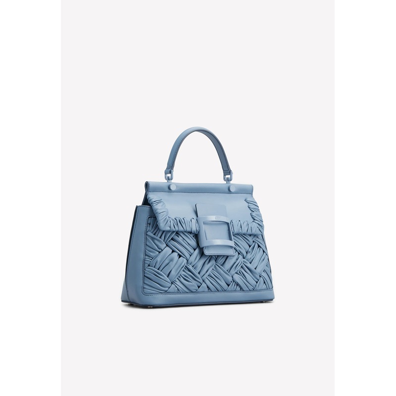 Viv’ Cabas Foulard Lacquered Buckle Bag in Soft Leather Blue Onesize