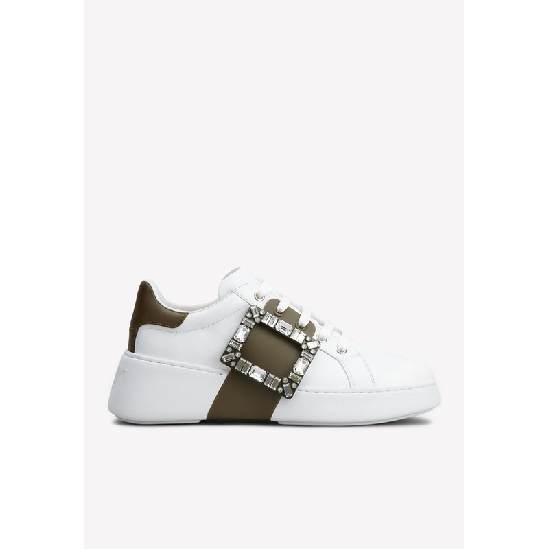 Viv’ Skate Crystal Buckle Sneakers in Soft Leather Khaki wshoeseu_EU 36