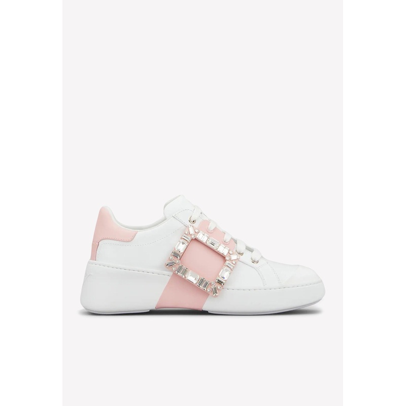 Viv’ Skate Crystal Buckle Sneakers in Soft Leather Pink wshoeseu_EU 36