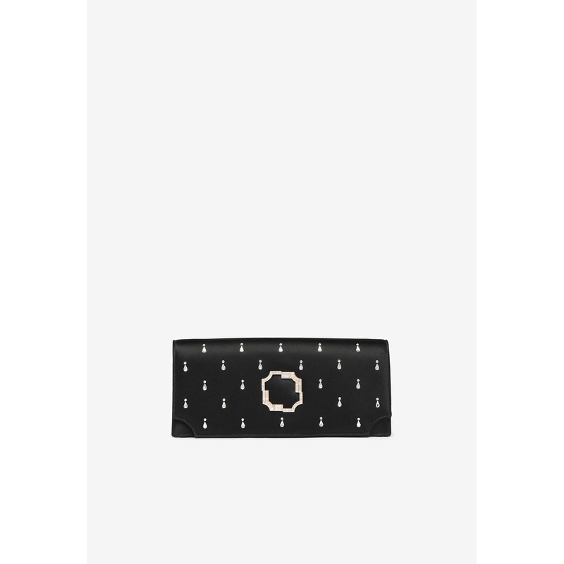 Vivien Crystal-Embellished Satin Clutch Black Onesize