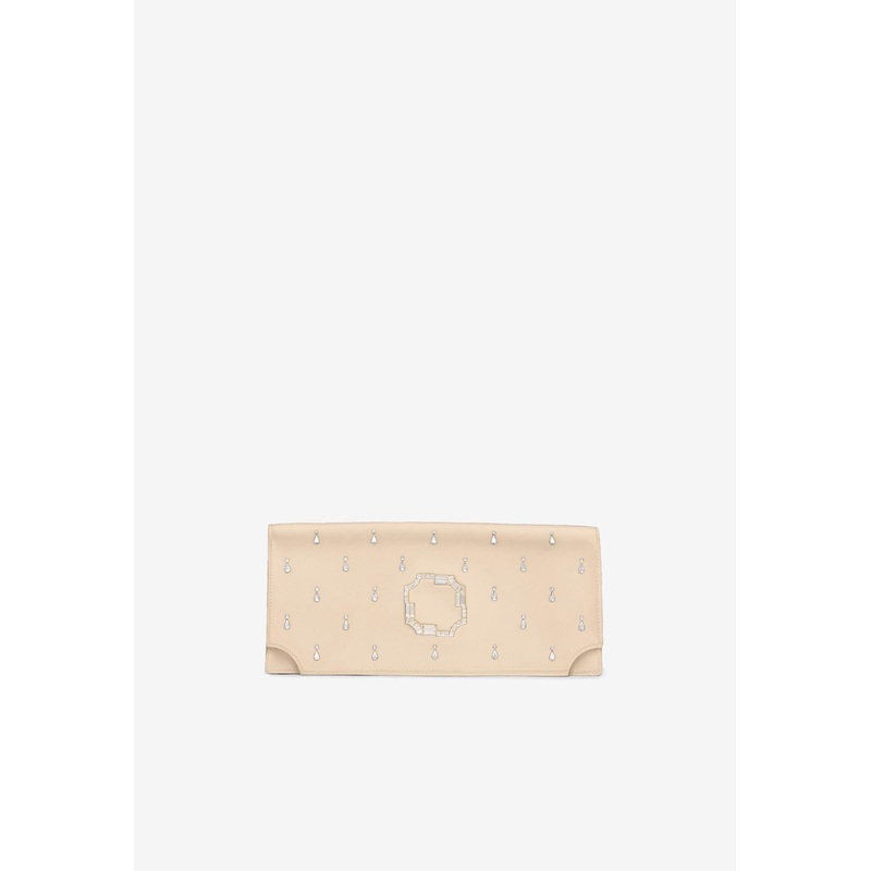 Vivien Crystal-Embellished Satin Clutch Gold Onesize