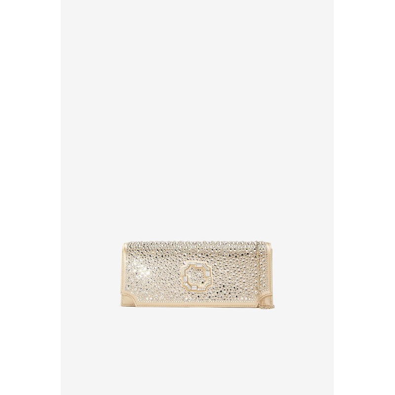 Vivien Crystal-Embellished Satin Clutch Metallic Onesize