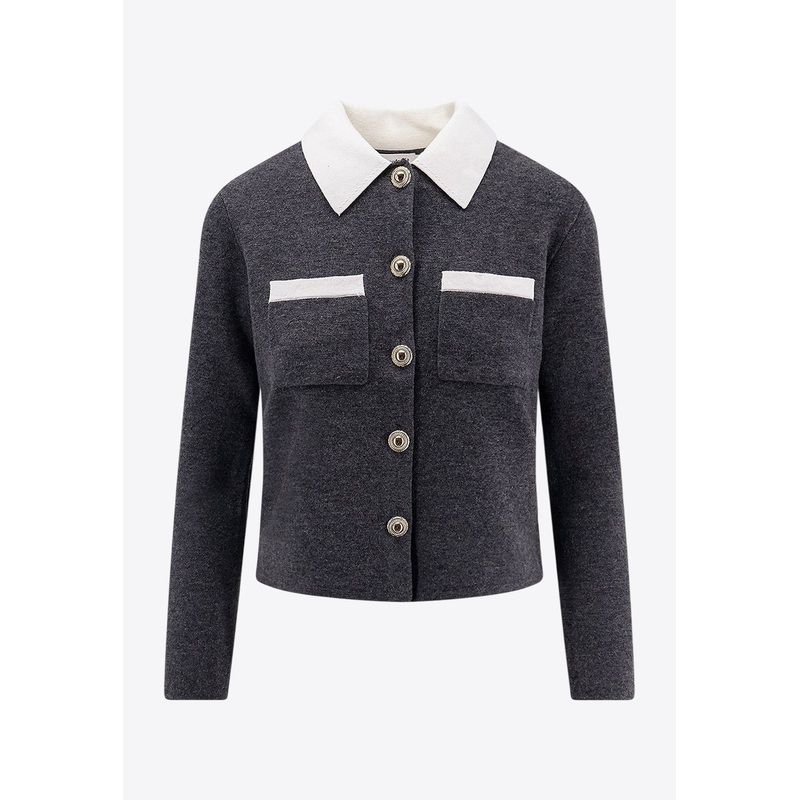 Wool-Blend Cardigan with Contrasting Collar Gray wrtwstd_XS