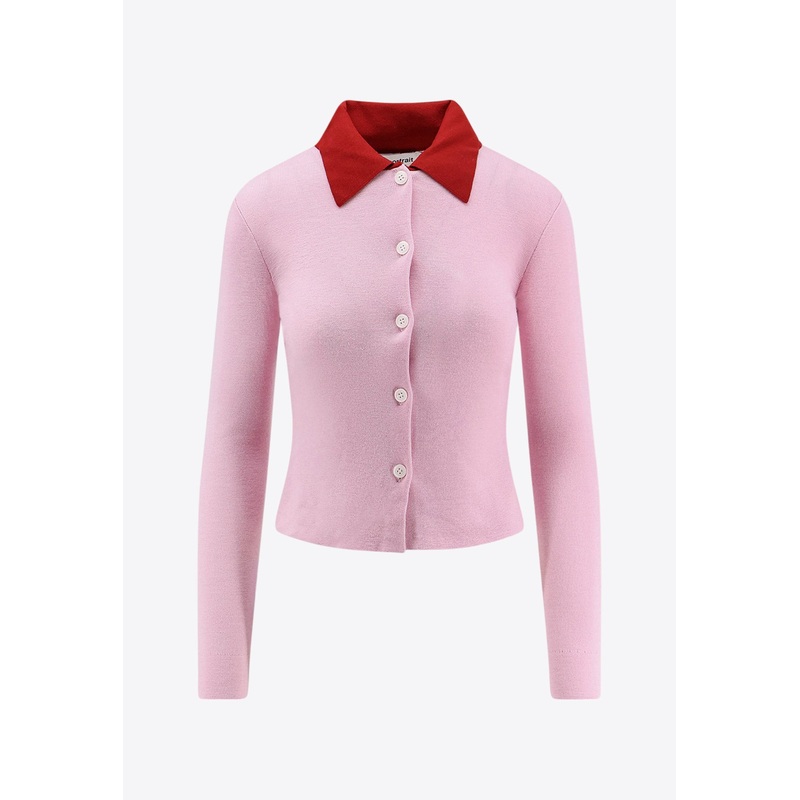 Wool Cardigan with Contrasting-Collar Pink wrtwstd_XS