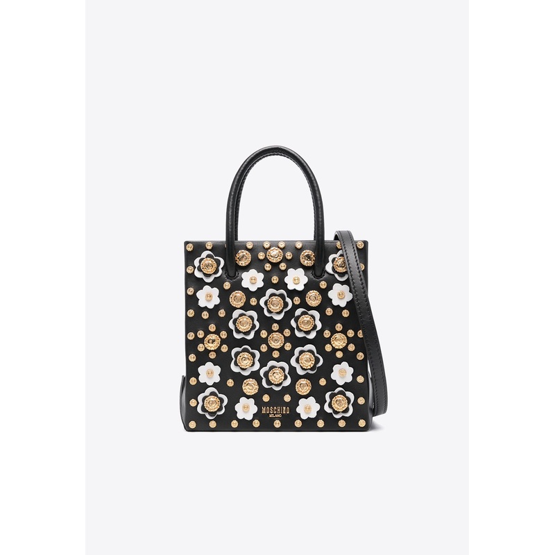 All-Over Floral-Appliques Top Handle Bag Black Onesize