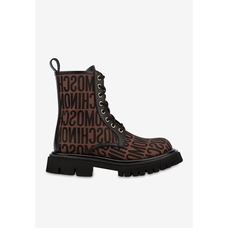 All-Over Logo Combat Boots Brown wshoeseu_EU 36