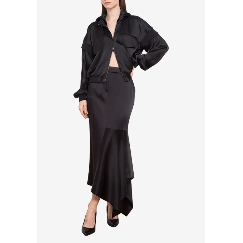 Asymmetric Midi Silk Skirt Black wrtwit_IT 40