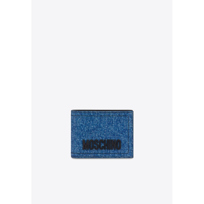 Bi-Fold Wallet in Denim Print Leather Blue Onesize