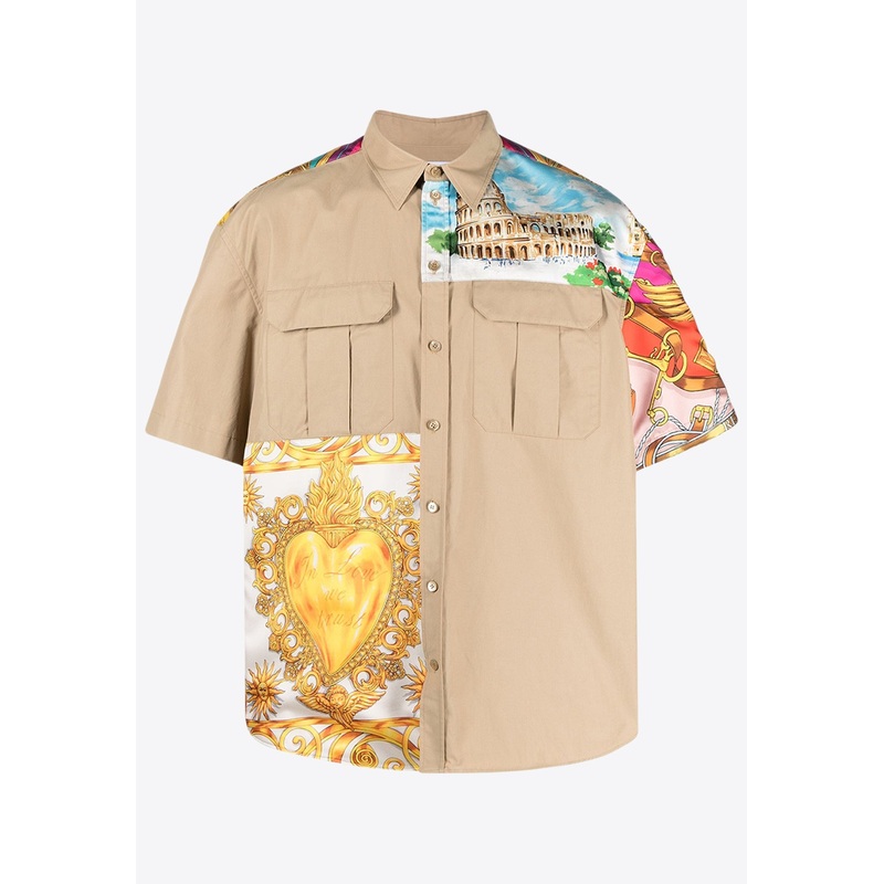 Printed Patchwork Short-Sleeved Shirt Multicolor mrtwshirtseu_EU 39