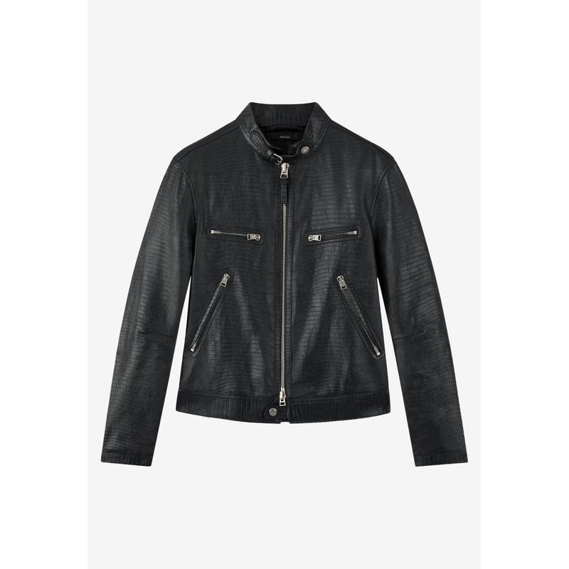 Zip Racer Jacket in Tejus Printed Leather Black mrtwit_IT 50