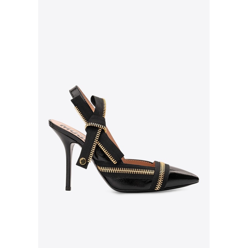 100 Zip-Detail Pumps in Patent Leather Black wshoeseu_EU 36