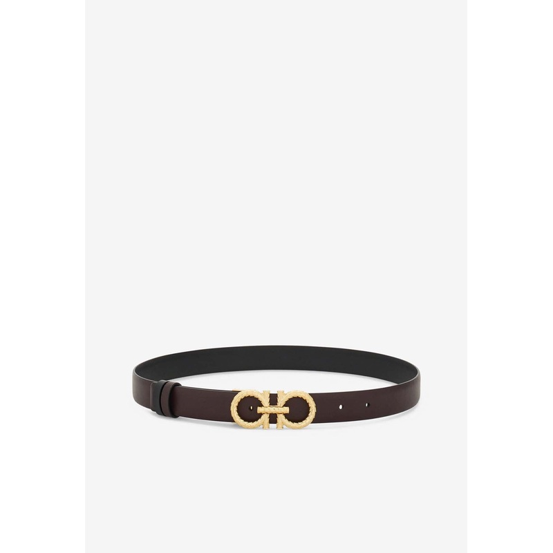 Adjustable and Reversible Gancini Leather Belt Brown 100