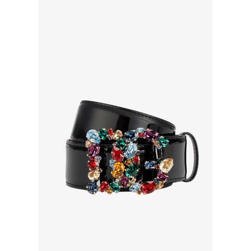 DG Crystal Belt in Patent Leather Black 75