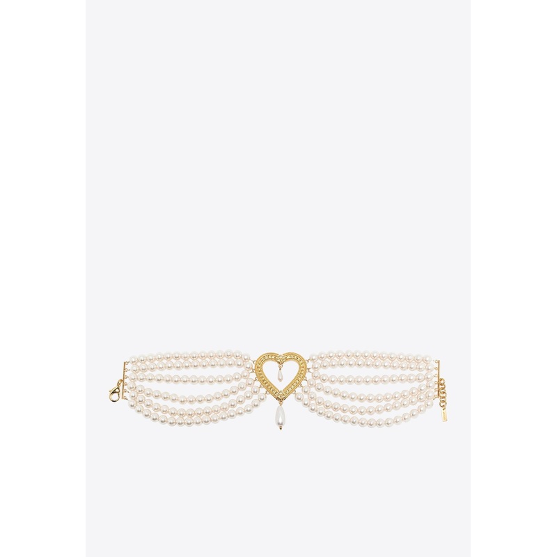 Heart-Charm Faux Pearl Choker White Onesize