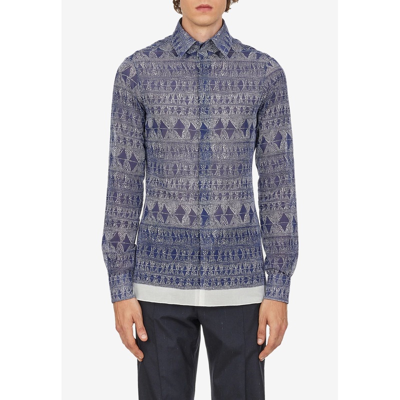 Printed Long-Sleeved Shirt Blue mrtwstd_S