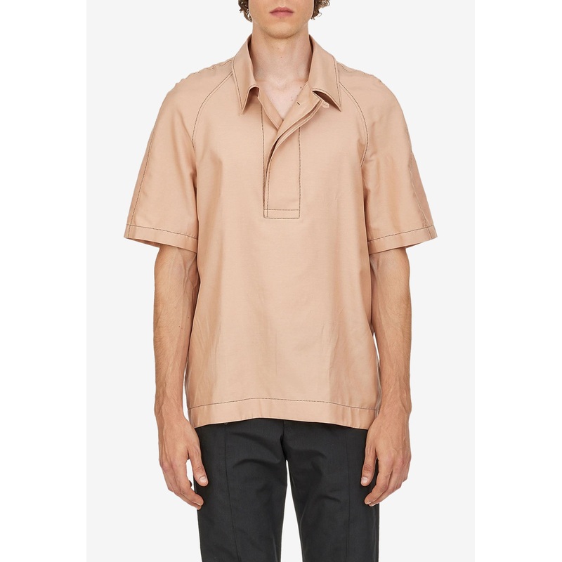 Short-Sleeved Shirt in Silk and Cotton Beige mrtwstd_S