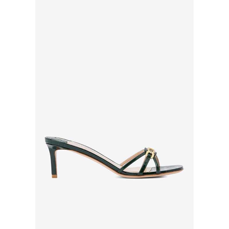 Whitney 55 Croc-Embossed Leather Mules Green wshoeseu_EU 35