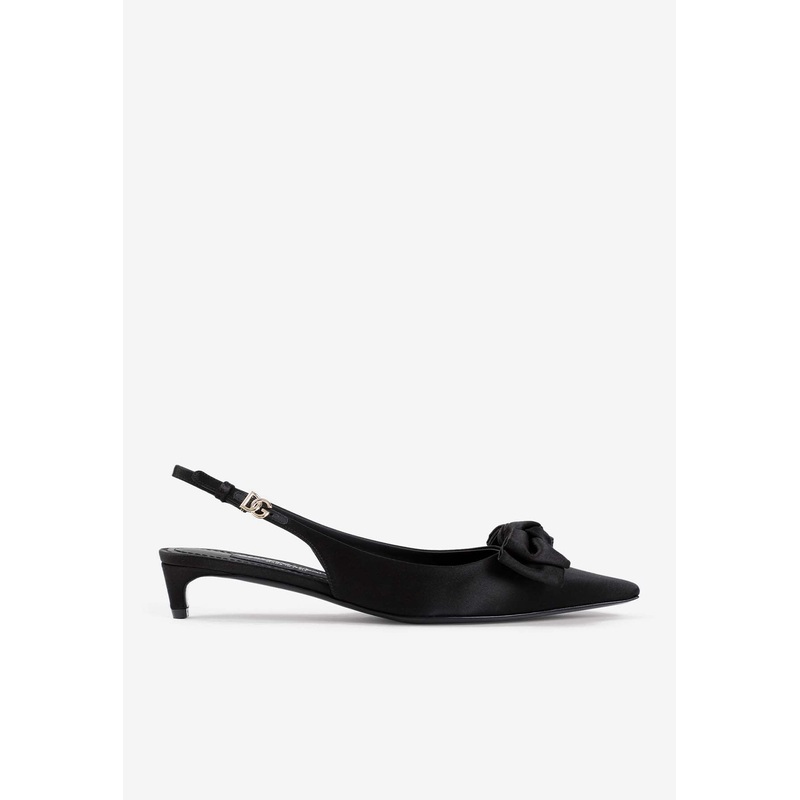 30 Pointed Slingback Satin Pumps Black wshoeseu_EU 36