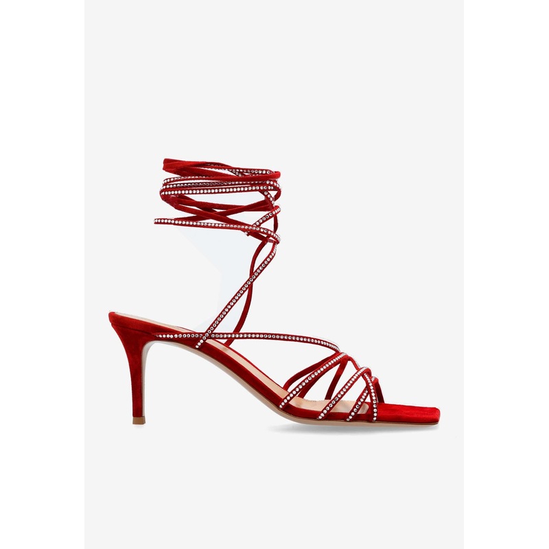 70 Crystal-Embellished Suede Sandals Red wshoeseu_EU 36