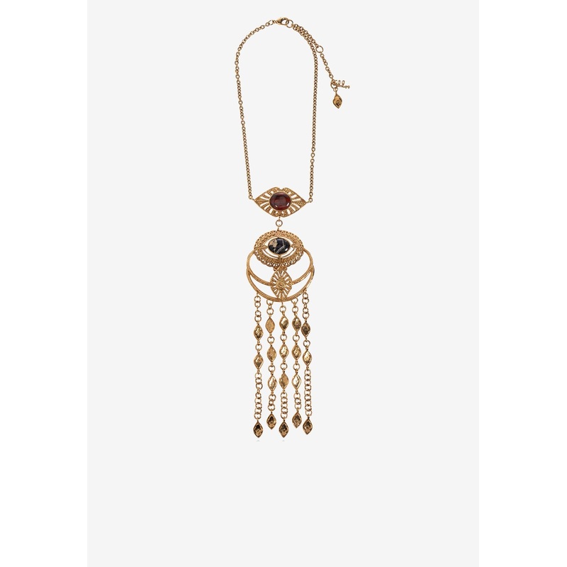 Amulet Brass Necklace with Ornaments Gold Onesize