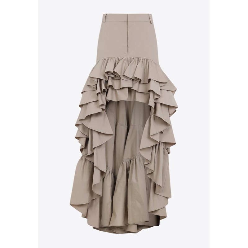 Asymmetric Ruffle Midi Skirt Beige wrtwit_IT 38
