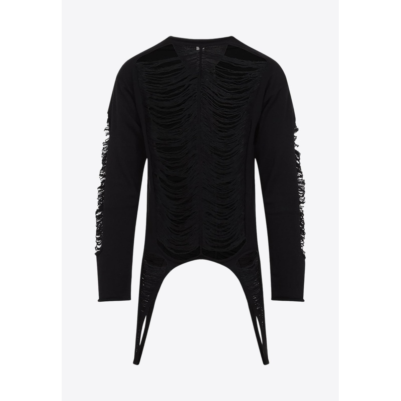 Shredded Long-Sleeved Wool T-shirt Black mrtwstd_S