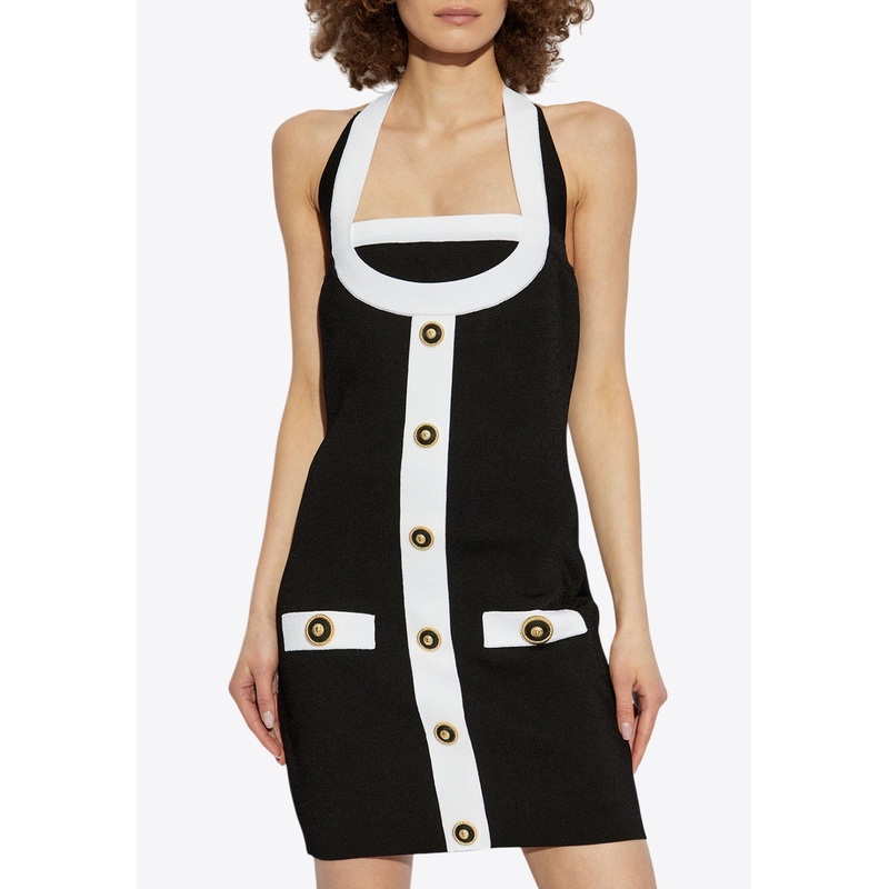 Two-Tone Halterneck Mini Dress Black wrtwfr_FR 34