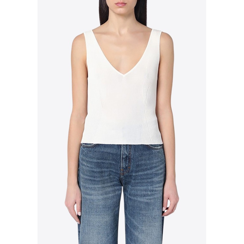 V-neck Ribbed Tank Top White wrtwstd_XS