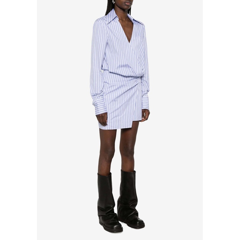 V-neck Striped Mini Shirt Dress Light Blue wrtwit_IT 36
